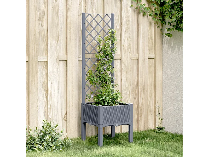 Jardinière avec treillis gris 40x40x142 cm PP