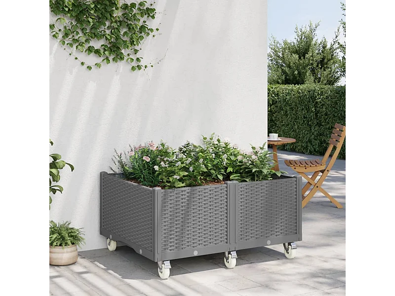 Jardinera con ruedas PP gris claro 100x80x54 cm