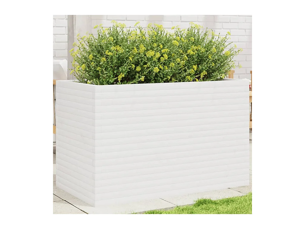 Jardinière blanc 110x60x68,5 cm bois de pin massif
