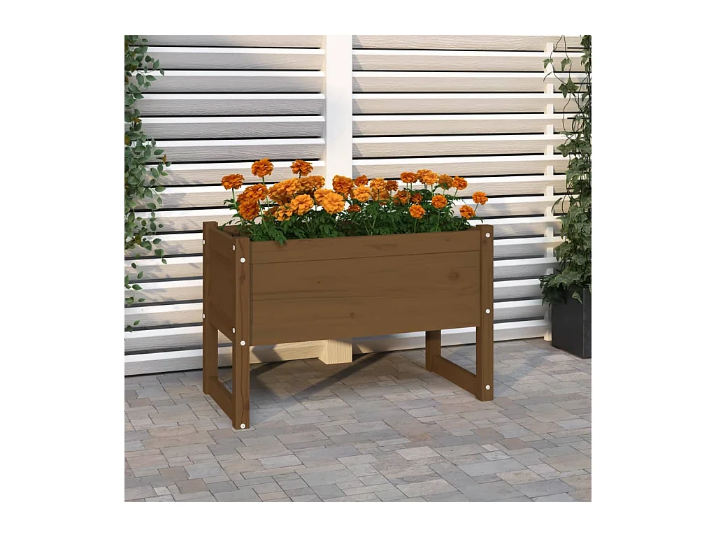 Jardinera madera maciza de pino marrón miel 78x40x52 cm