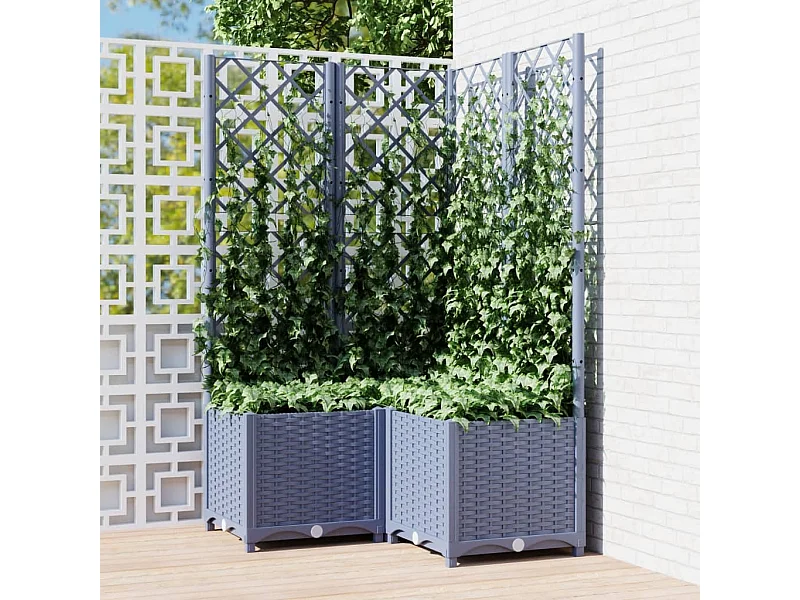 Jardinière avec treillis Gris foncé 80x80x136 cm PP