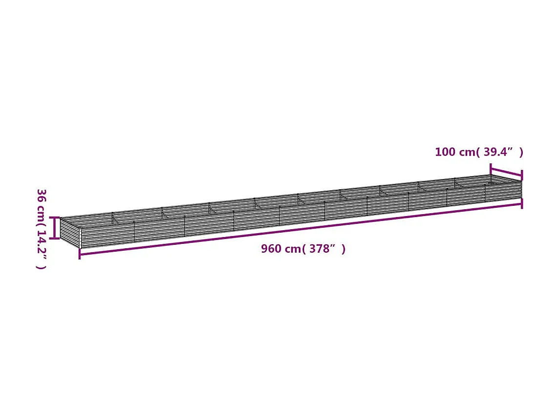 Lit surélevé de jardin 960x100x36 cm acier corten