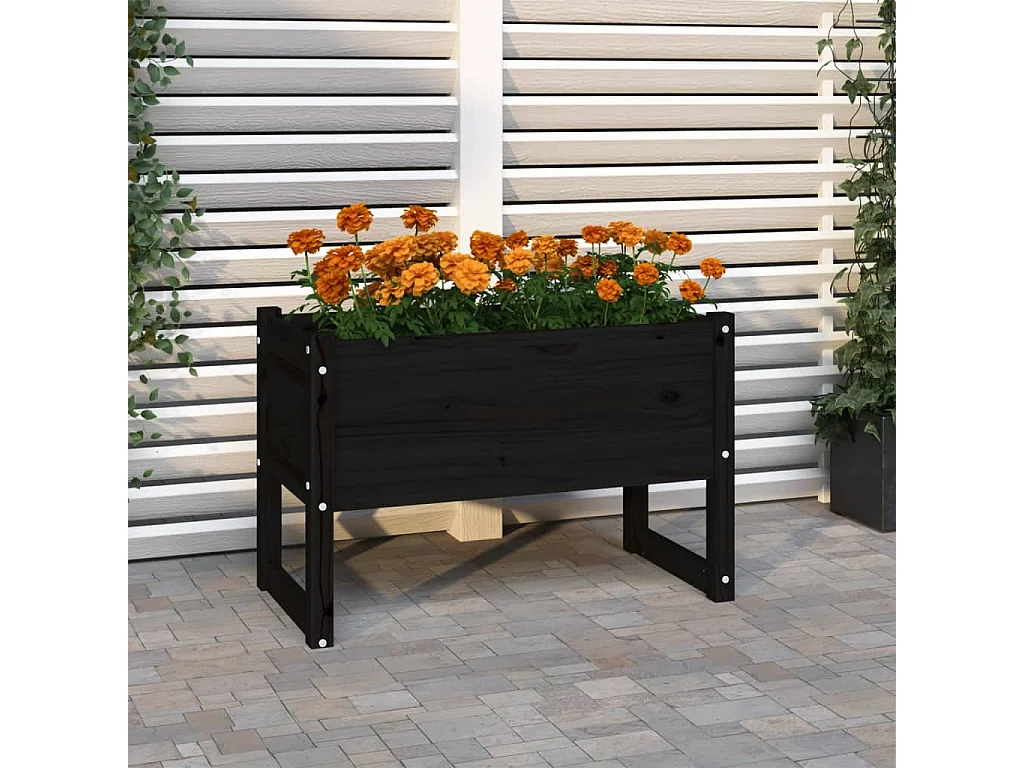 Jardinière Noir 78x40x52 cm Bois massif de pin