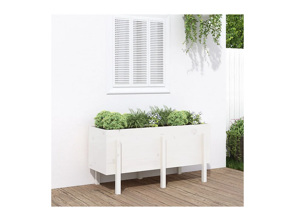 Lit surélevé de jardin blanc 121x50x57 cm bois de pin massif
