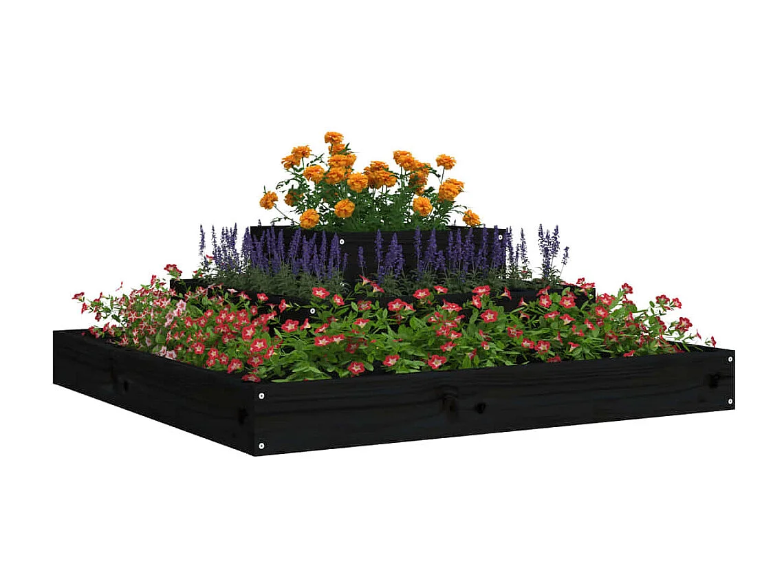 Jardinera de madera maciza de pino negro 80x80x27 cm