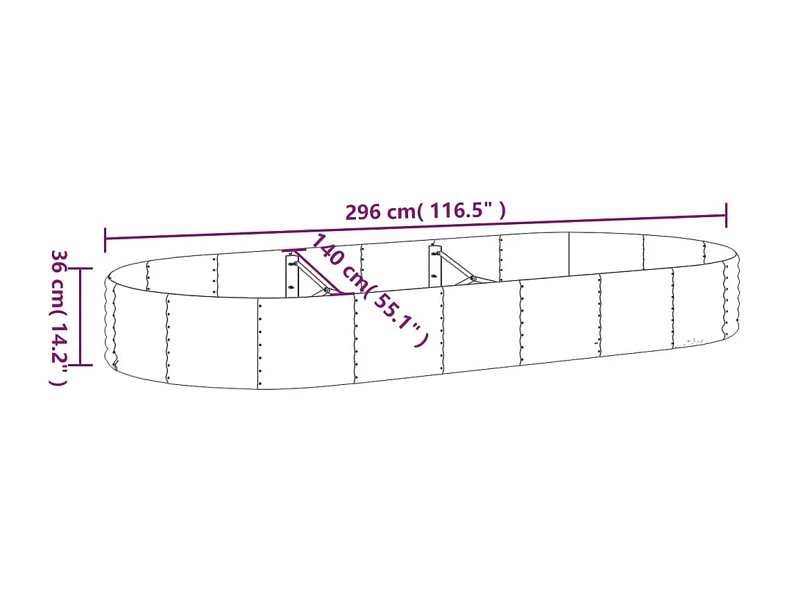 Jardinera arriate acero recubrimiento polvo verde 296x140x36 cm