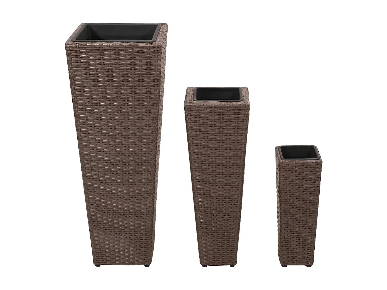 Floreiras de jardim altas 3 peças vime PE castanho