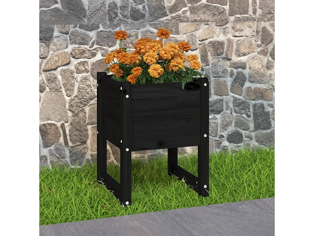 Jardinière Noir 40x40x52,5 cm Bois massif de pin