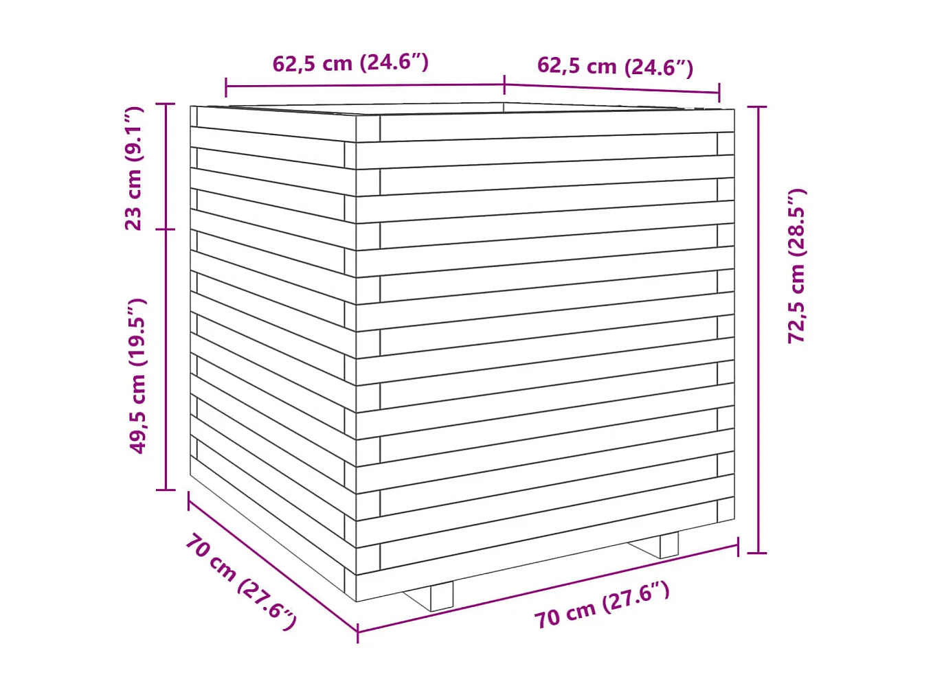 Vaso/floreira de jardim 70x70x72,5 cm madeira de douglas maciça