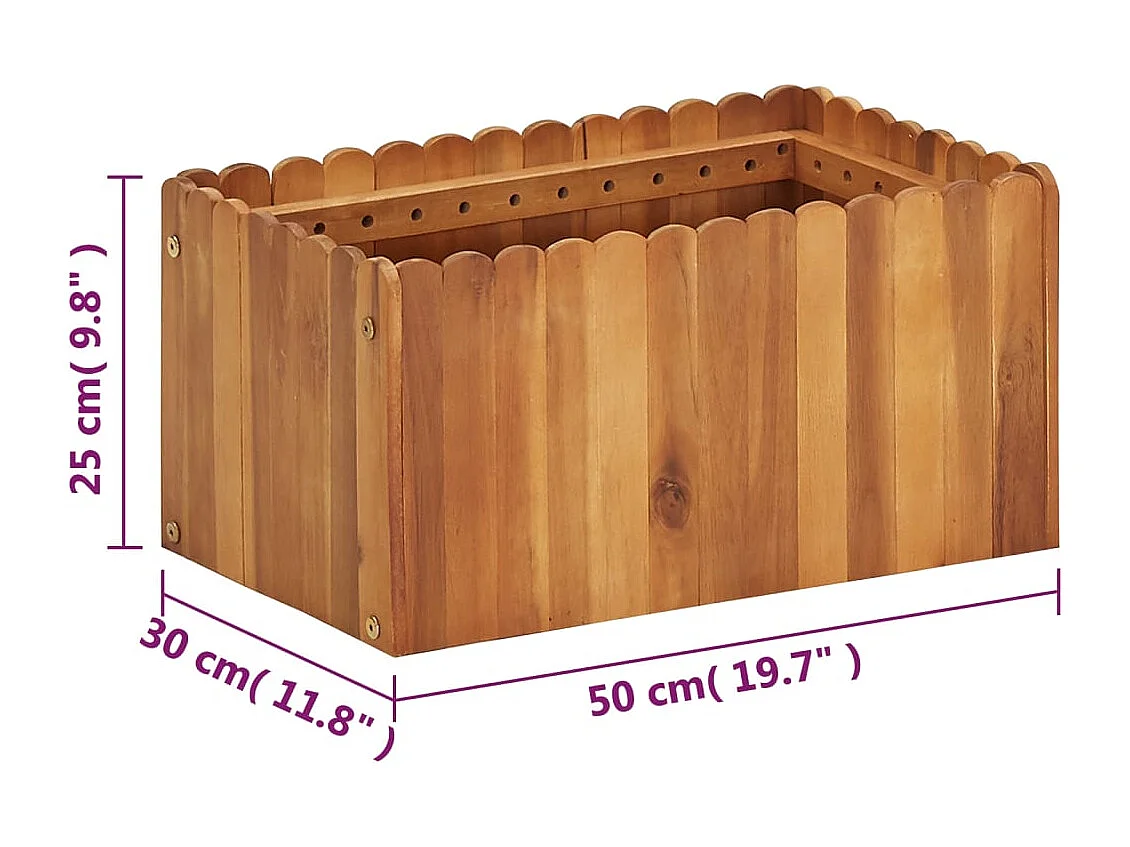 Arriate de madera maciza de acacia 50x30x25 cm