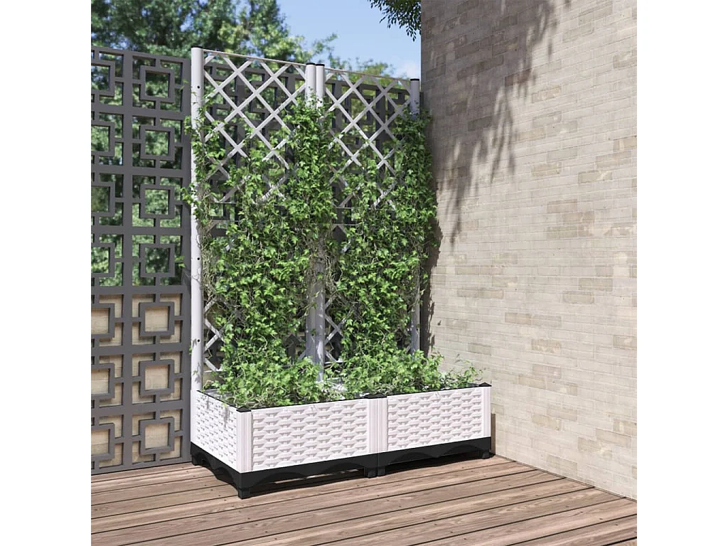 Jardinera con enrejado PP blanco 80x40x121,5 cm