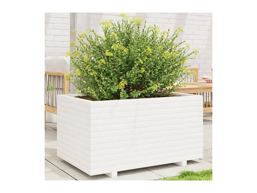 Jardinière blanc 90x60x49,5 cm bois de pin massif