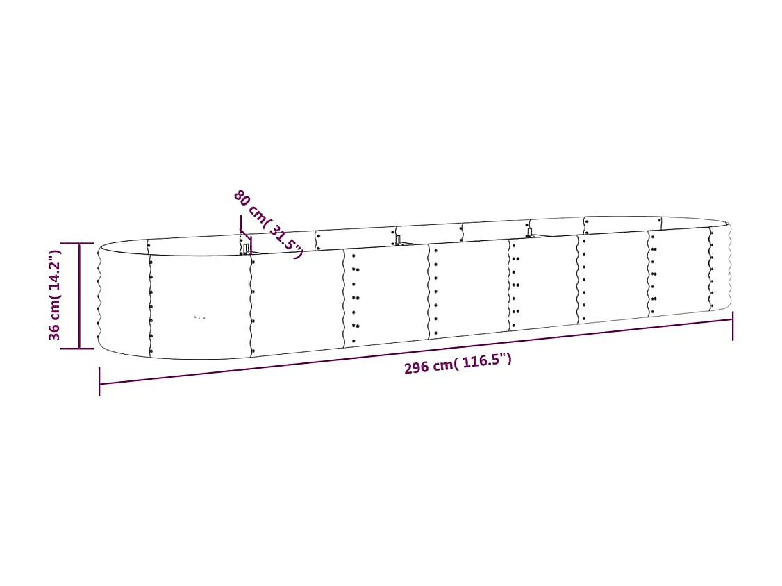Jardinera arriate acero recubrimiento polvo verde 296x80x36 cm