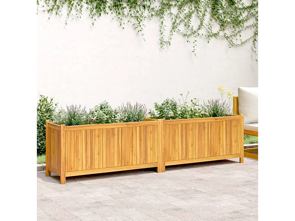 Jardinière avec doublure 199x38,5x50 cm bois massif d'acacia
