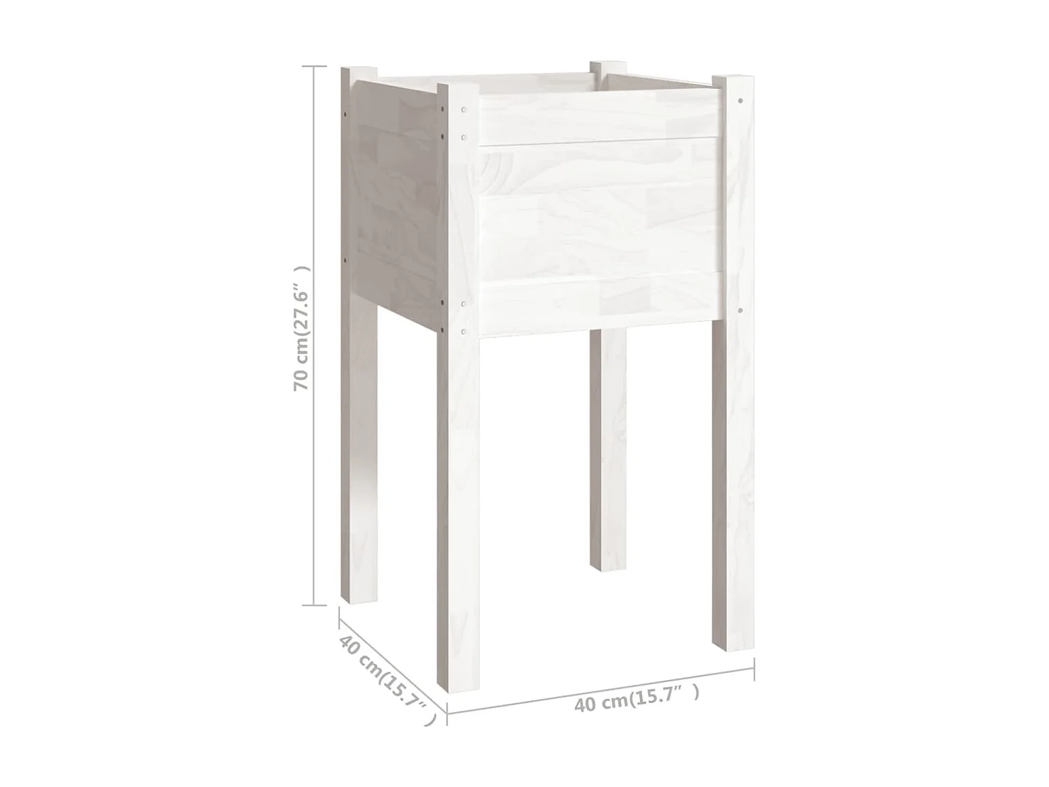 Vaso de jardim 40x40x70 cm madeira de pinho maciça branco