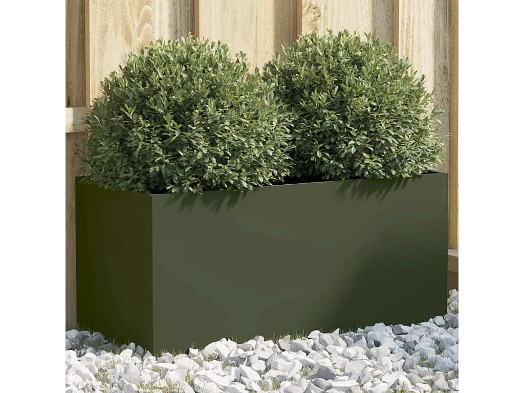 Jardinera de acero laminado en frío verde oliva 62x30x29 cm
