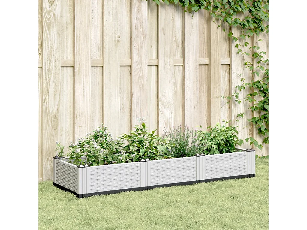 Jardinière avec piquets blanc 125x40x28,5 cm PP