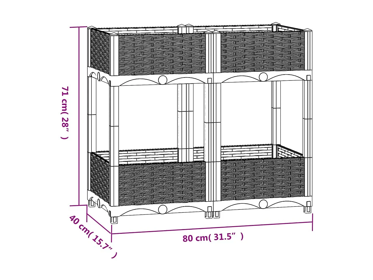 Canteiro elevado 80x40x71 cm polipropileno