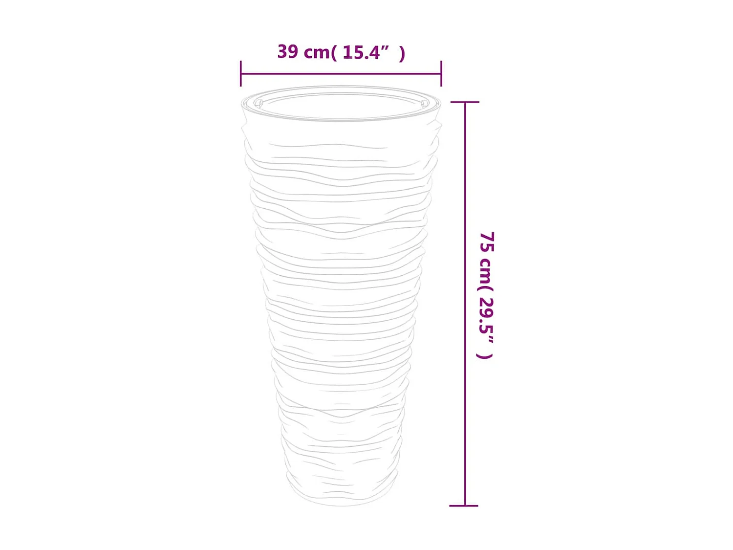 Vaso c/ interior removível 18/45 L + aspeto ranhurado antracite