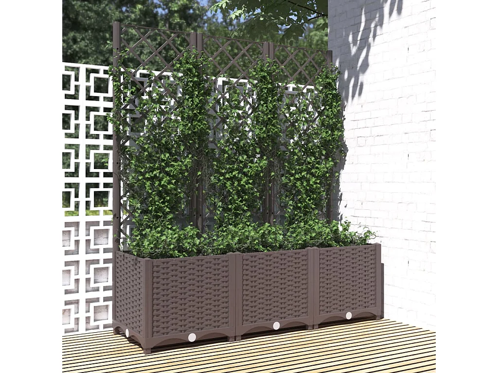 Vaso/floreira jardim c/ treliça 120x40x136 cm PP castanho