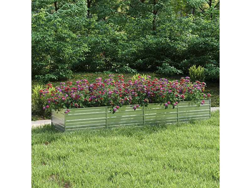 Canteiro elevado de jardim 320x80x45cm aço galvanizado prateado