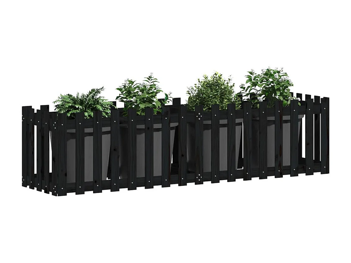 Arriate elevado jardín con valla madera pino negro 200x50x50cm