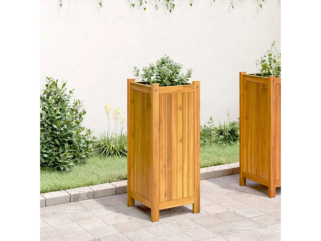 Vaso/floreira de jardim com forro 31x31x75 cm acácia maciça