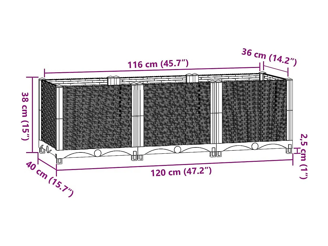 Canteiro elevado 120x40x38 cm polipropileno