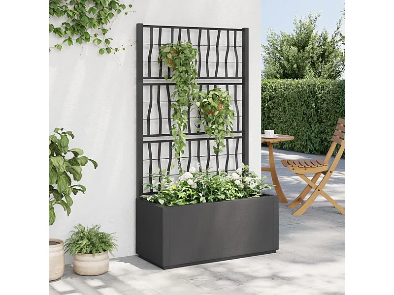 Jardinera con enrejado PP gris oscuro 80x36x140 cm