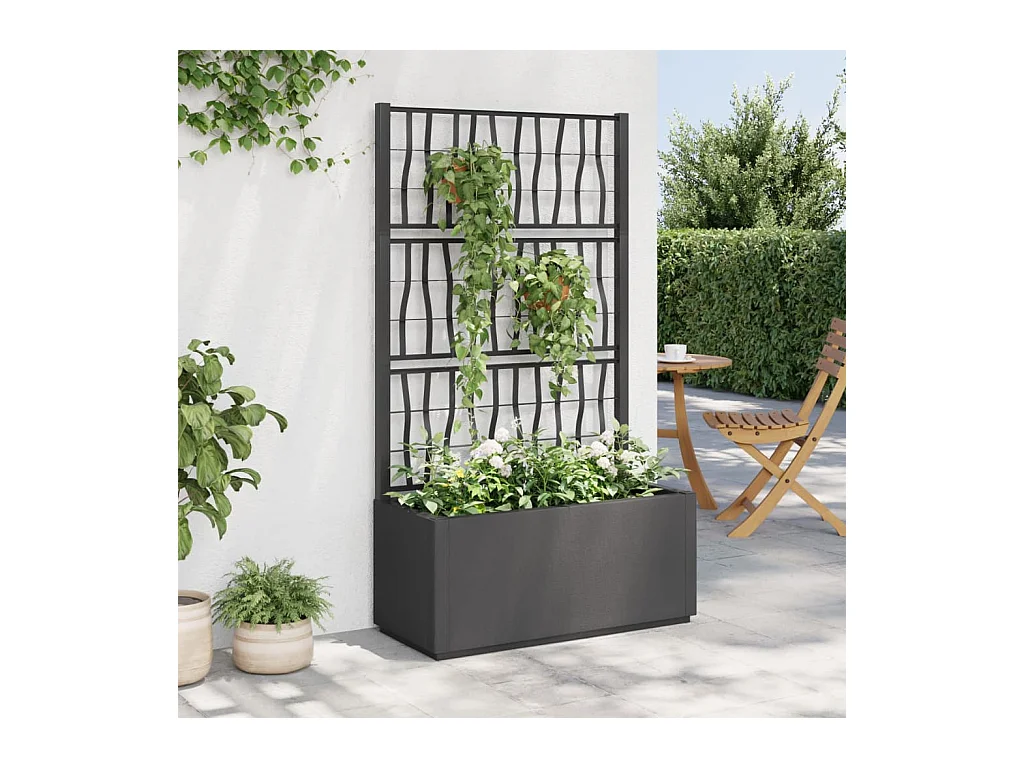 Jardinière avec treillis gris foncé 80x36x140 cm PP