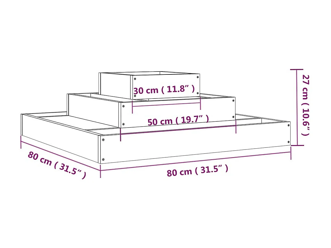 Vaso/floreira 80x80x27 cm pinho maciço