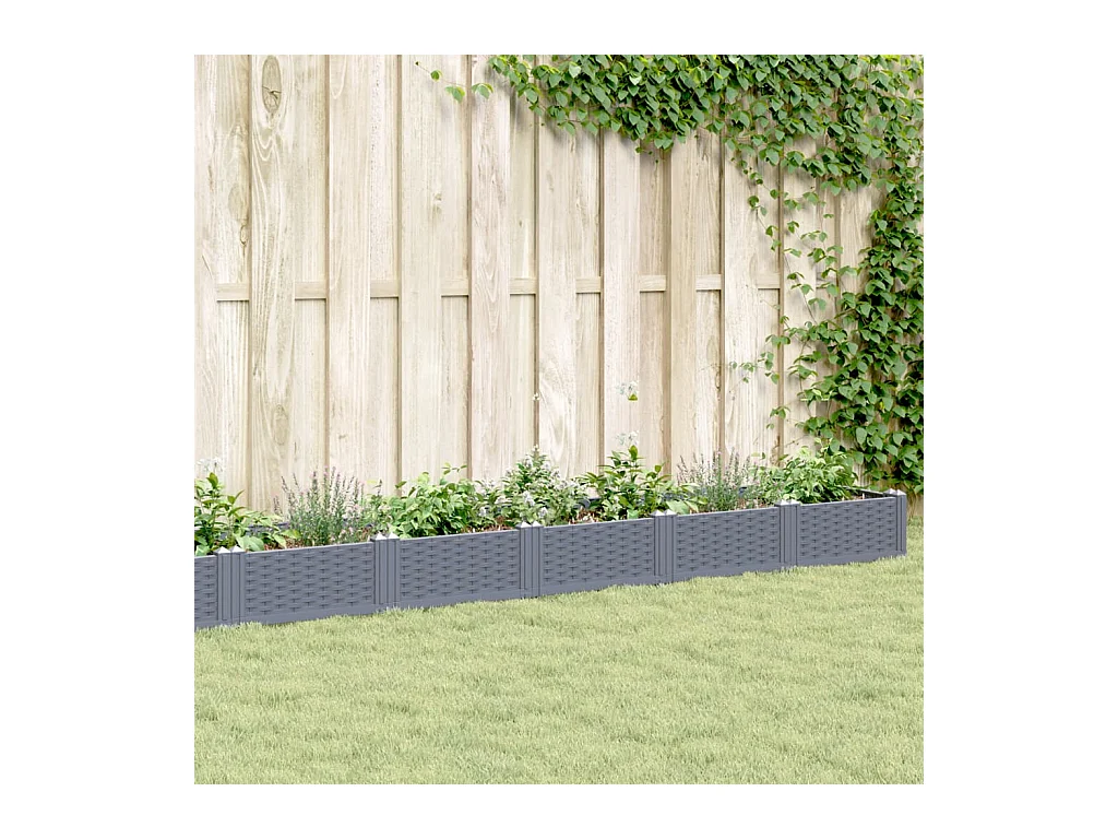 Jardinera con clavijas PP gris 362,5x42,5x28,5 cm