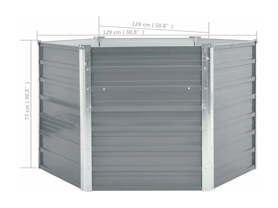 Arriate de jardín de acero galvanizado gris 129x129x77 cm