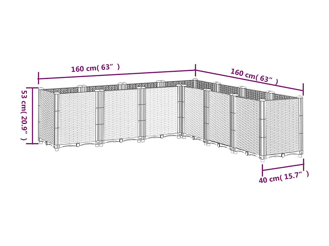 Vaso/floreira 160x160x53 cm PP cinzento