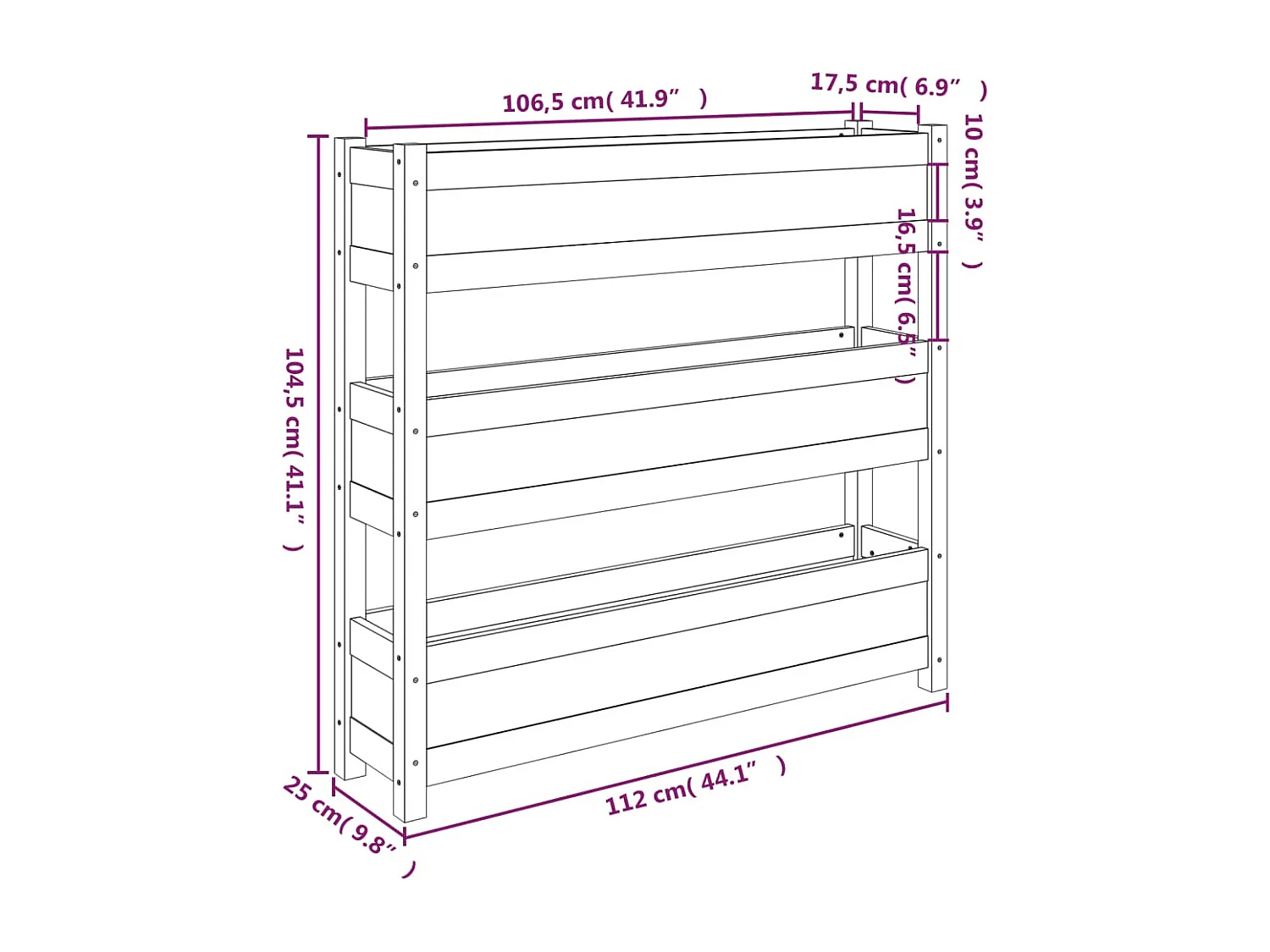 Jardinera de madera maciza de pino 112x25x104,5 cm