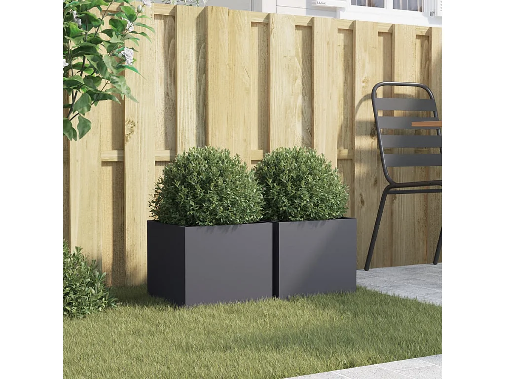 Jardineras 2 unidades acero laminado en frío antracita 32x30x29 cm