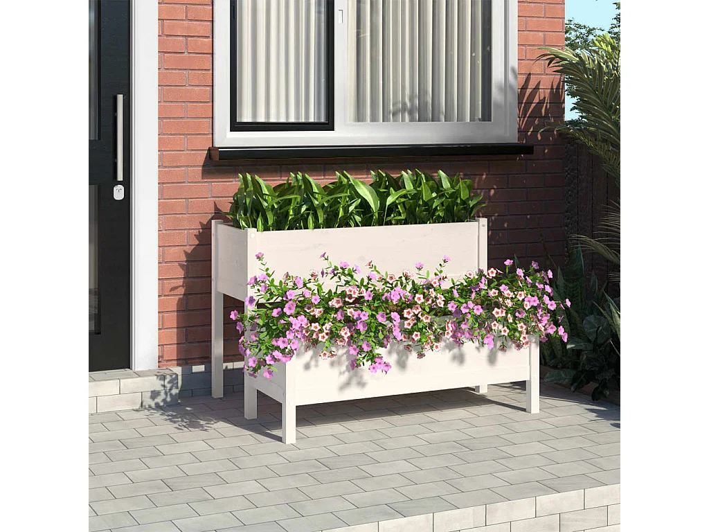 Jardinière Blanc 110x84x75 cm Bois massif de pin