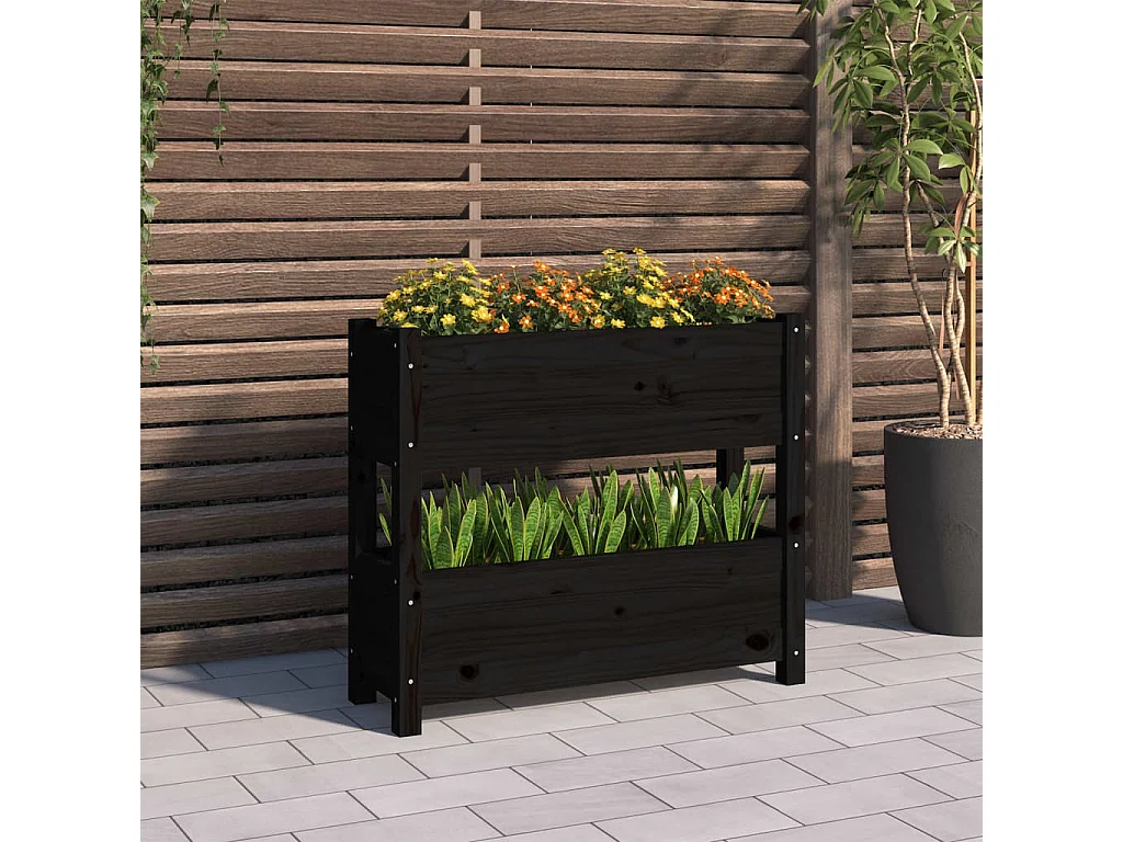 Jardinera de madera maciza de pino negro 77x25x66 cm