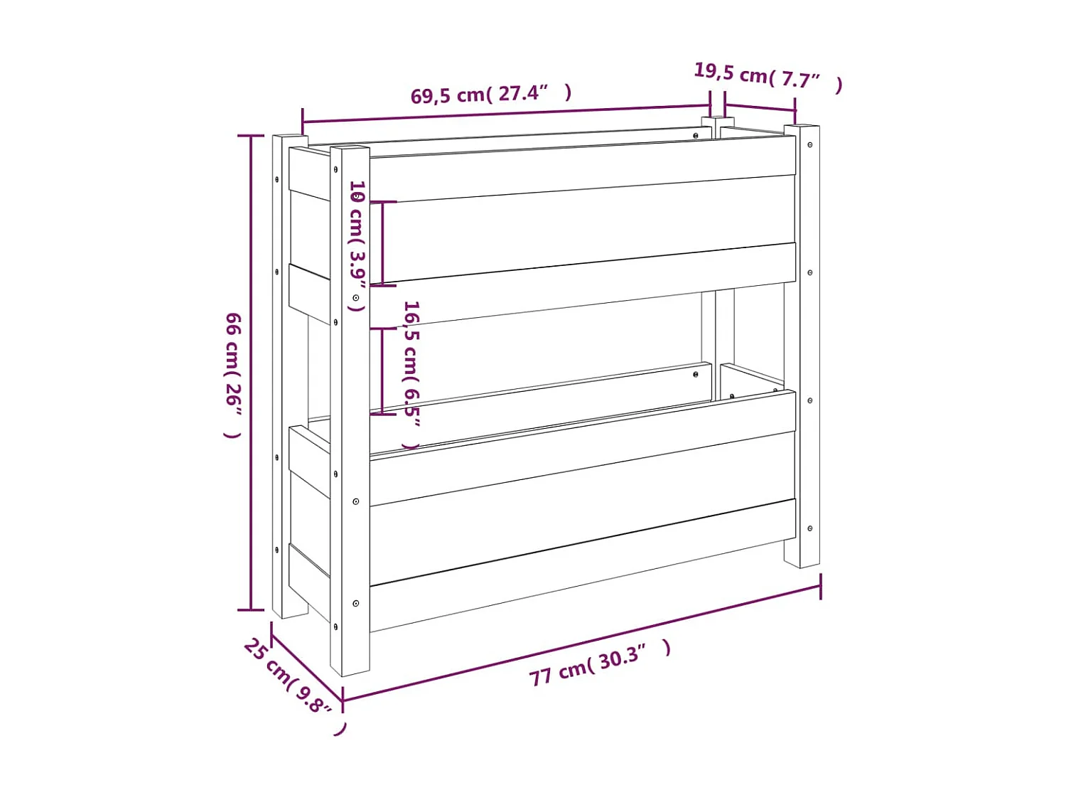 Jardinera de madera maciza de pino negro 77x25x66 cm