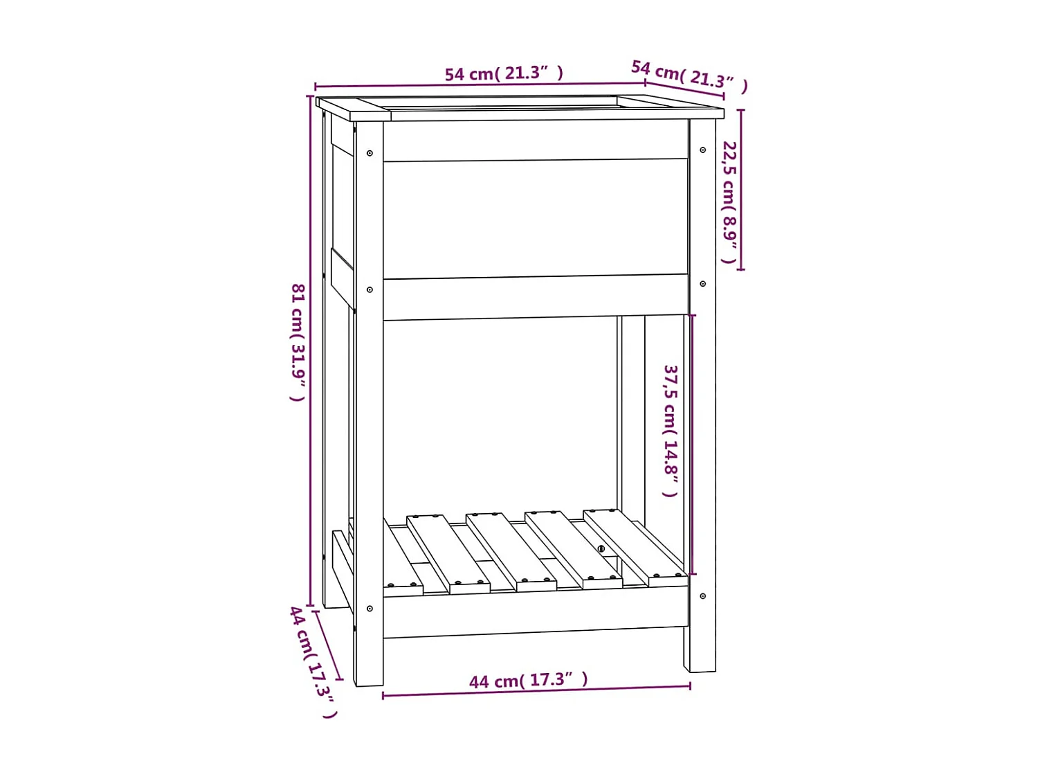 Vaso/floreira com prateleira 54x54x81 cm pinho maciço preto