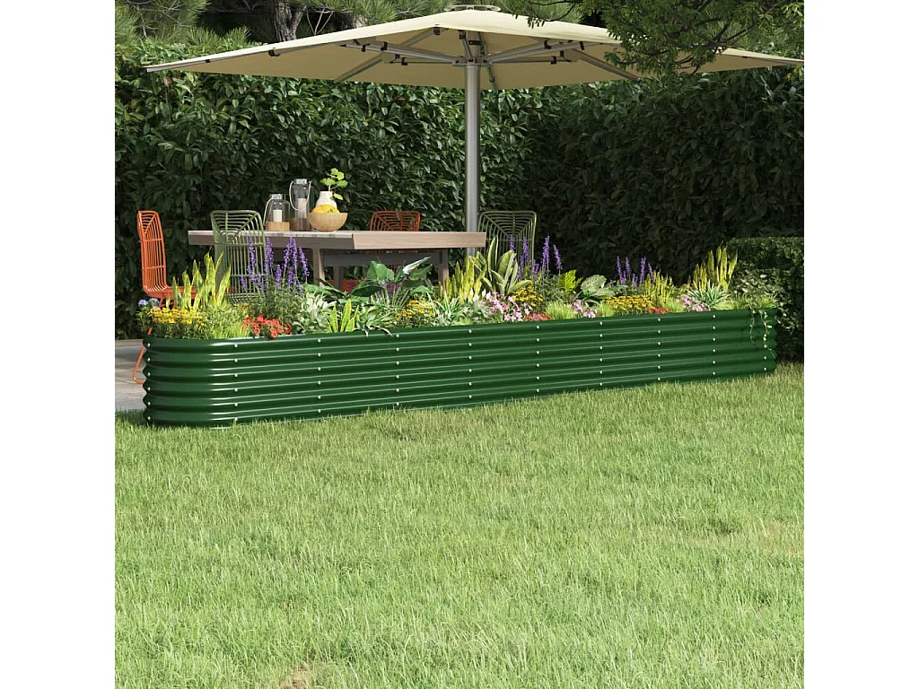 Lit surélevé de jardin Acier enduit de poudre 332x40x36 cm Vert