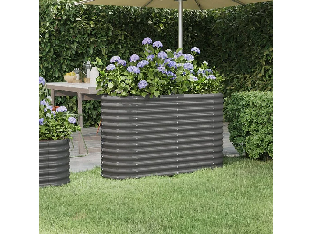 Canteiro elevado jardim 114x40x68cm aço revestido a pó cinzento