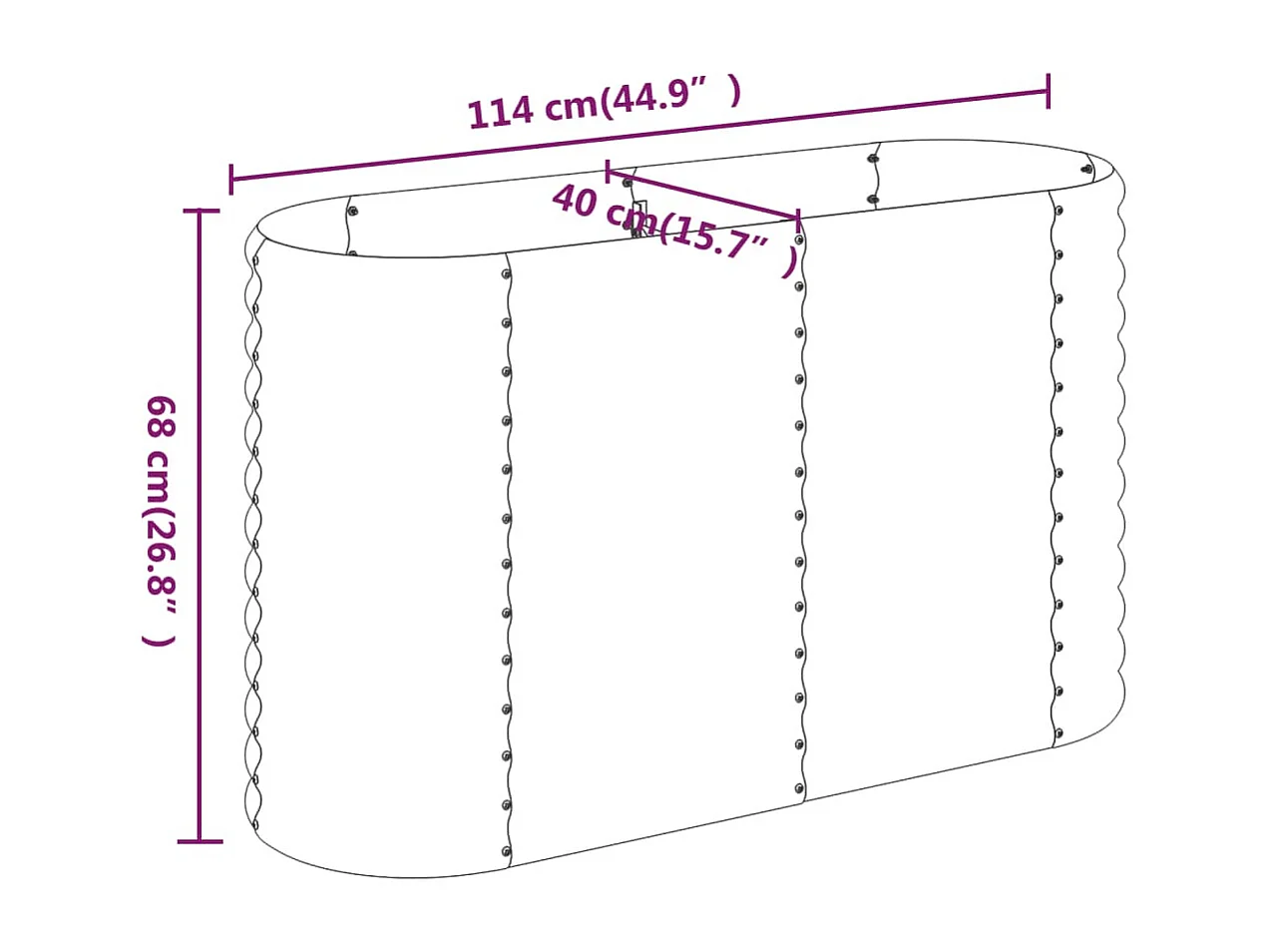 Canteiro elevado jardim 114x40x68cm aço revestido a pó cinzento