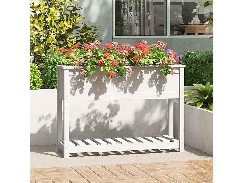 Jardinera con estante madera maciza pino blanca 111,5x34,5x81cm