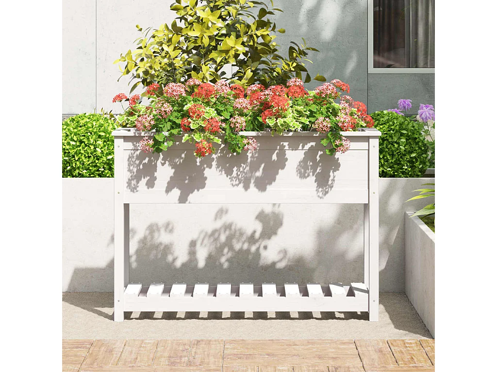 Jardinière et étagère Blanc 111,5x34,5x81 cm Bois massif de pin