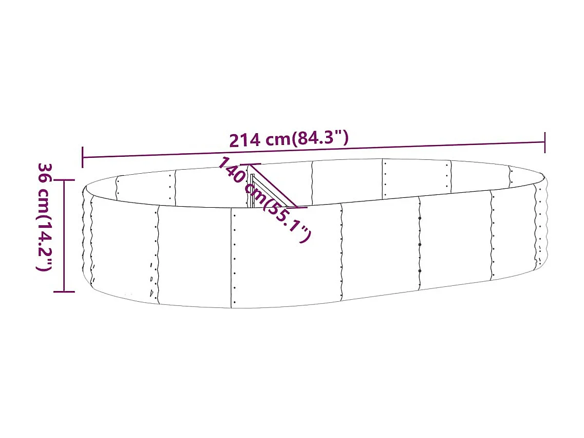 Canteiro elevado jardim 214x140x36 aço revestido a pó antracite