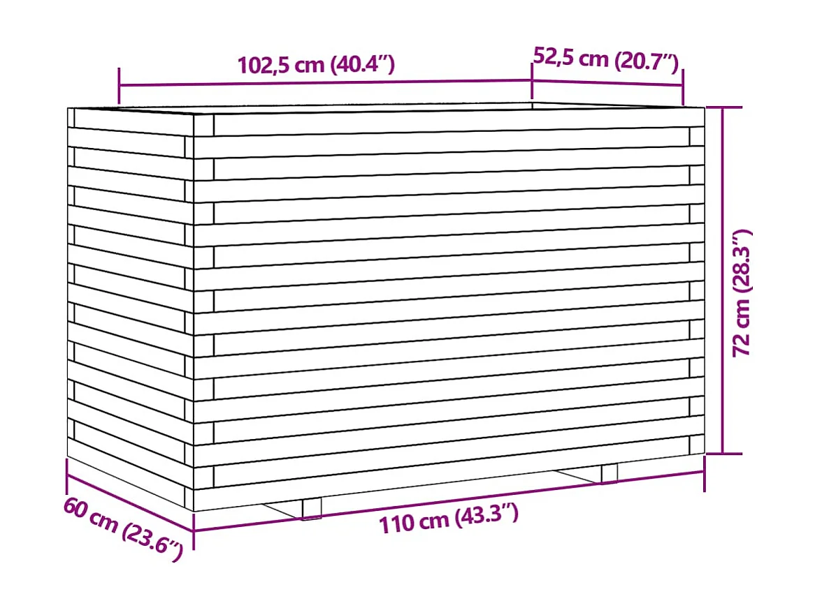 Vaso/floreira de jardim 110x60x72 cm madeira de douglas maciça