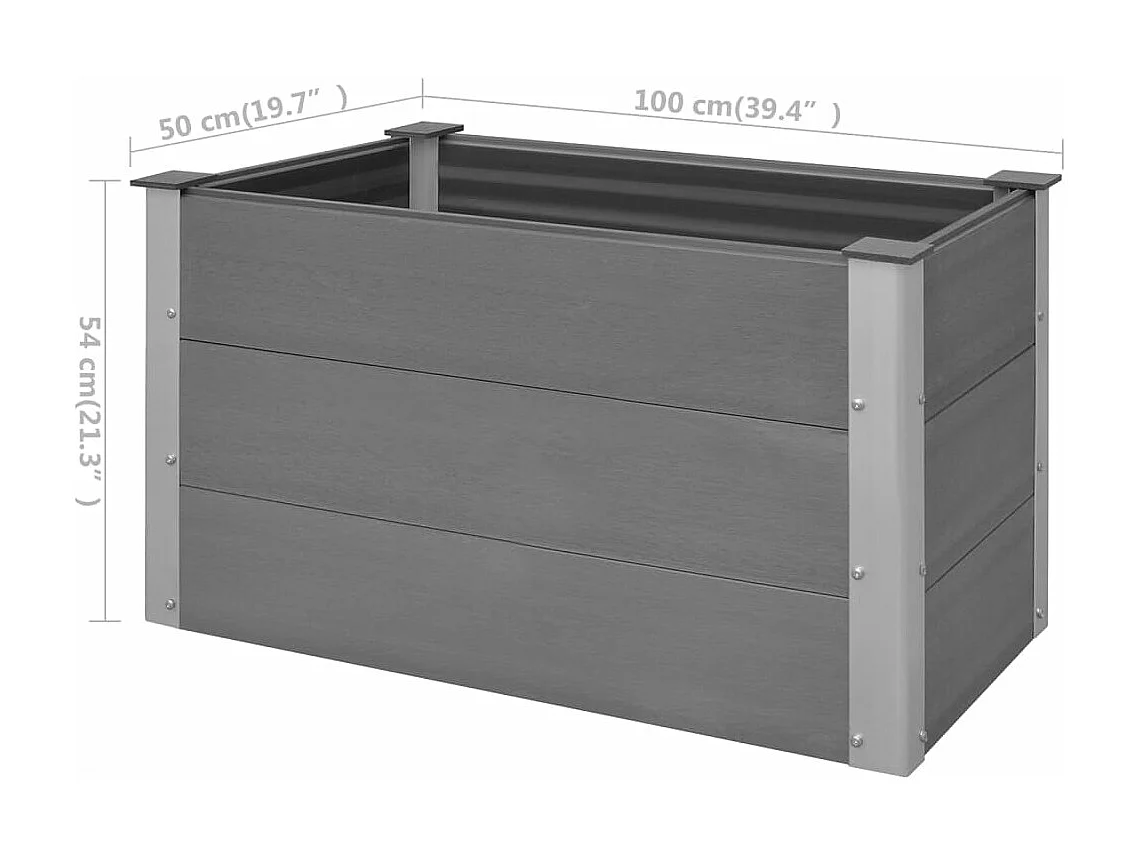 Canteiro elevado para jardim WPC 100x50x54 cm cinzento