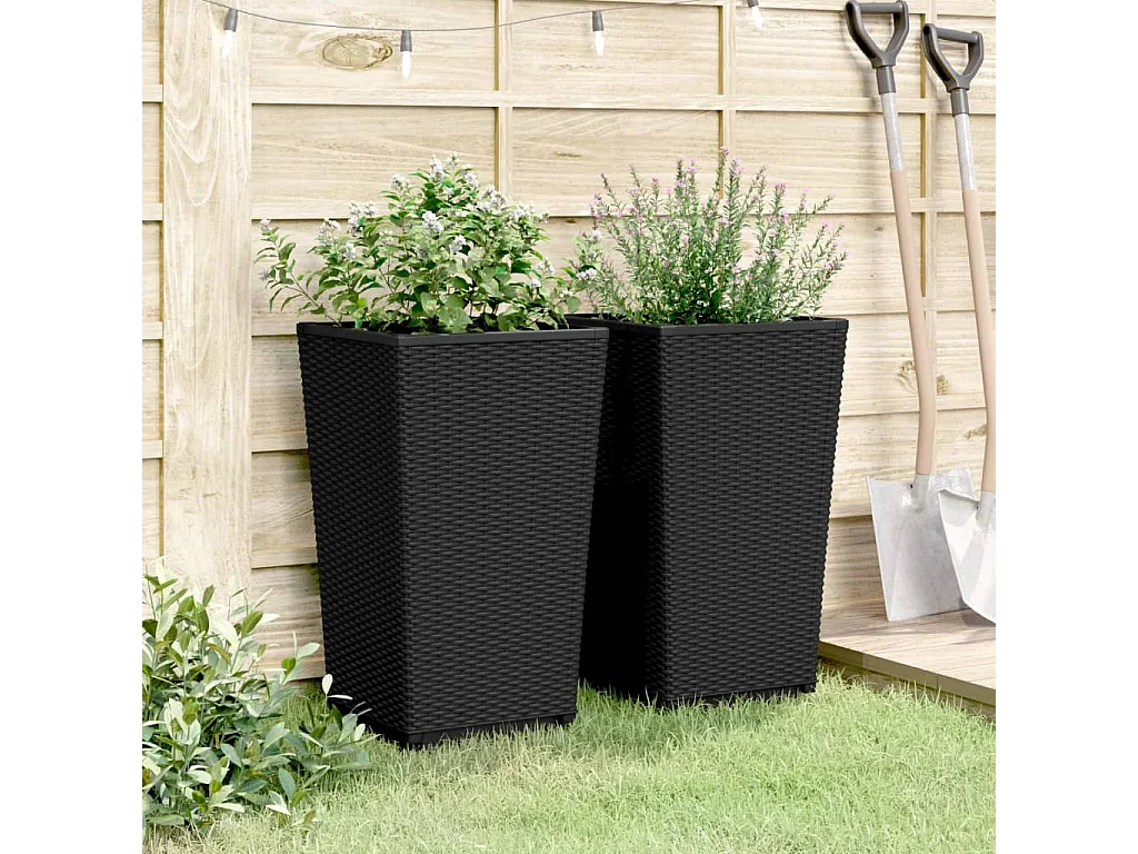 Jardineras 2 unidades PP negro 32,5x32,5x57 cm