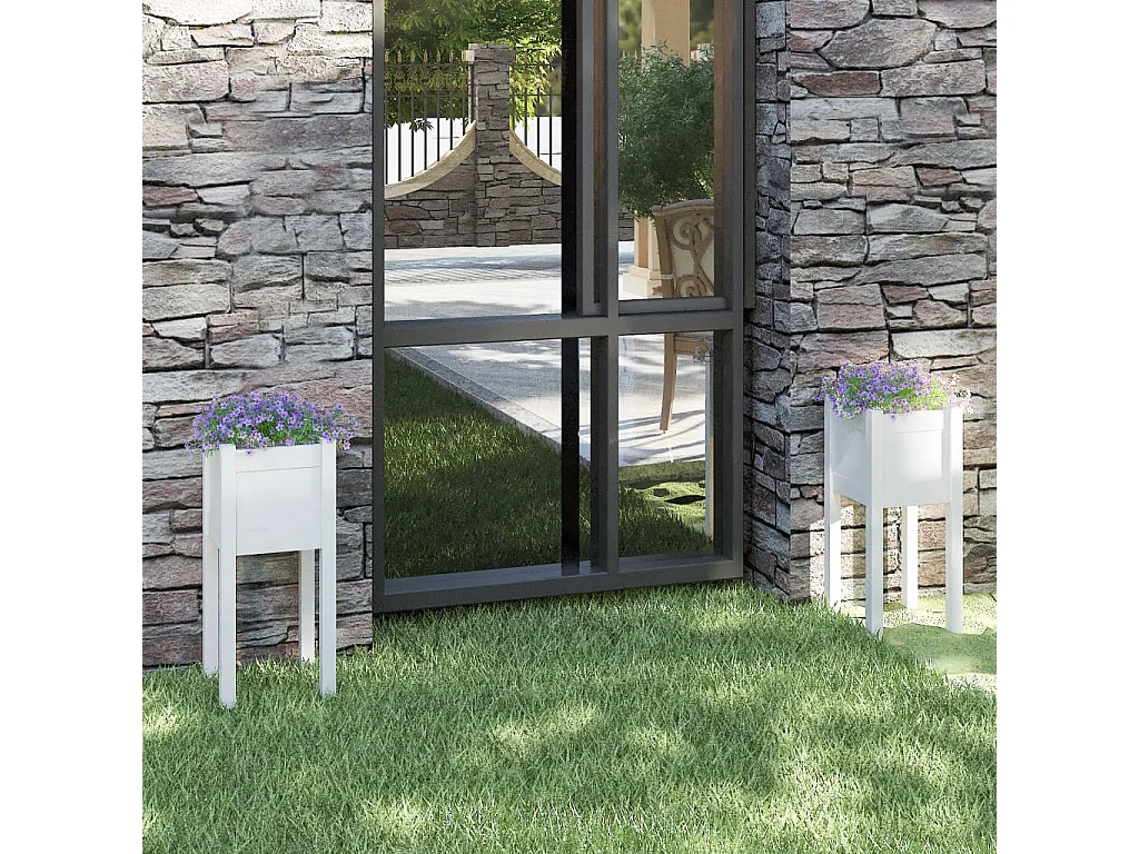 Jardinières d'extérieur 2 pièces Blanc 31x31x70 cm Bois de pin